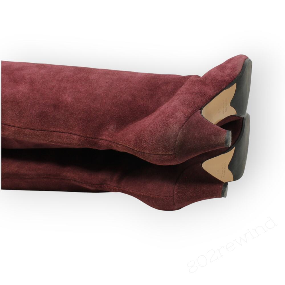 EU 38 ~ US 7.5/8 AnnaF Rosa Suede Sandy Boot KneeHigh 2.5" ConeHeel Italy Plum - Picture 15 of 16